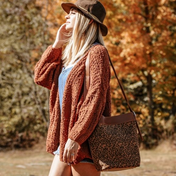 LAST ONE Rust Bell Sleeve Open Cardigan Sweater - Picture 8 of 8